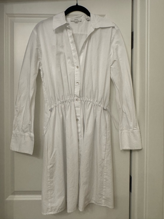 Vince Dresses & Skirts - Vince White Long-Sleeve Button Shirt Dress with Drawstring Waist